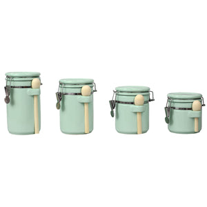 Home Basics 4 Piece Ceramic Canisters with Easy Open Air-Tight Clamp Top Lid and Wooden Spoons, Mint $20.00 EACH, CASE PACK OF 2