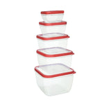 Load image into Gallery viewer, Home Basics 10 Piece Spill-Proof Square Plastic Food Storage Container with Ventilated, Snap-On Lids, Red $5.00 EACH, CASE PACK OF 12
