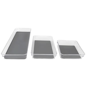 Home Basics 3 Compartment Rubber Lined Plastic Drawer Organizer, (Set of 3), Grey $8.00 EACH, CASE PACK OF 6