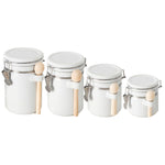 Load image into Gallery viewer, Home Basics 4 Piece Ceramic Canister Set with Wooden Spoons, White $20.00 EACH, CASE PACK OF 2
