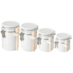 Load image into Gallery viewer, Home Basics 4 Piece Ceramic Canister Set with Wooden Spoons, White $20.00 EACH, CASE PACK OF 2