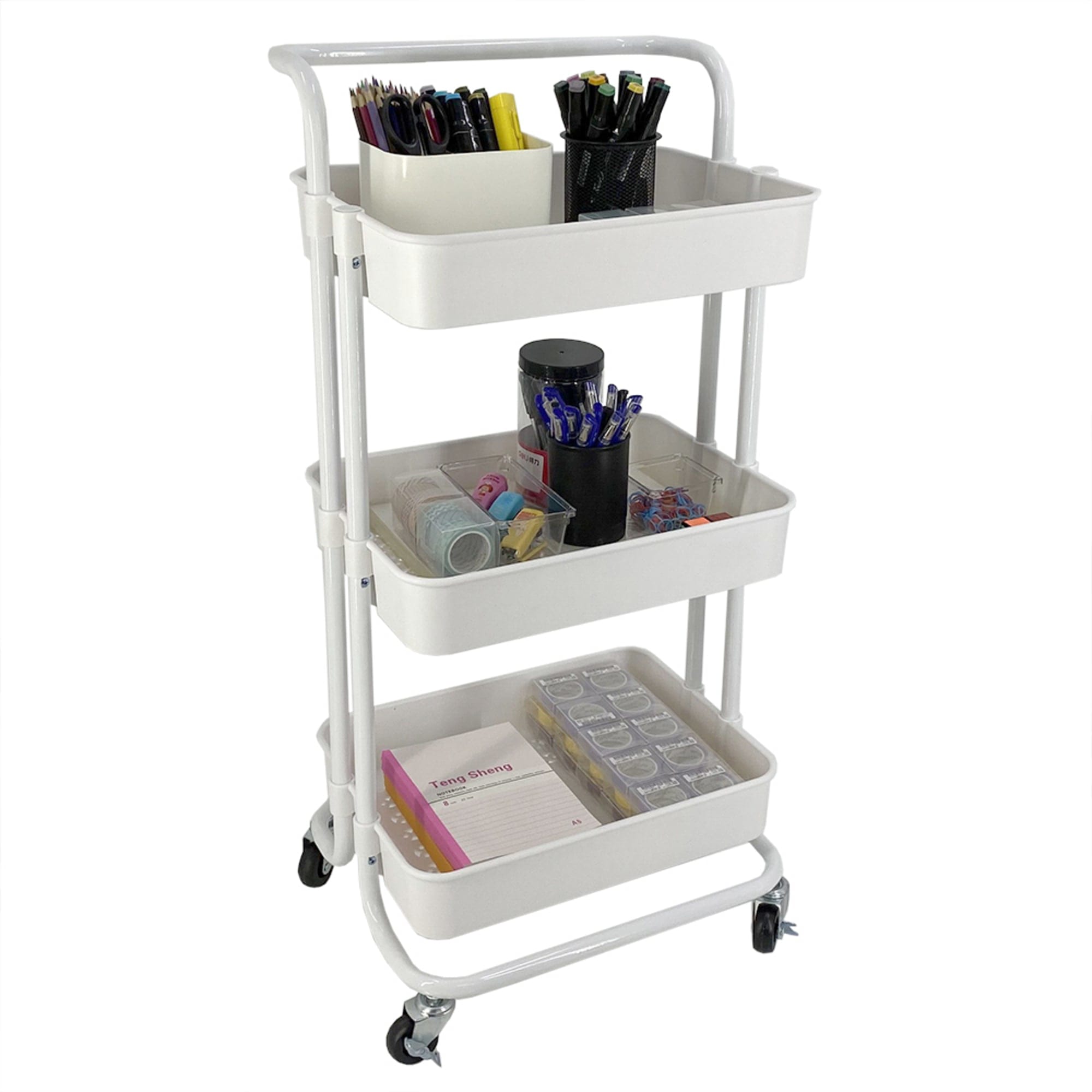Home Basics 3 Tier Steel Rolling Utility Cart with 2 Locking Wheels, White $25.00 EACH, CASE PACK OF 3