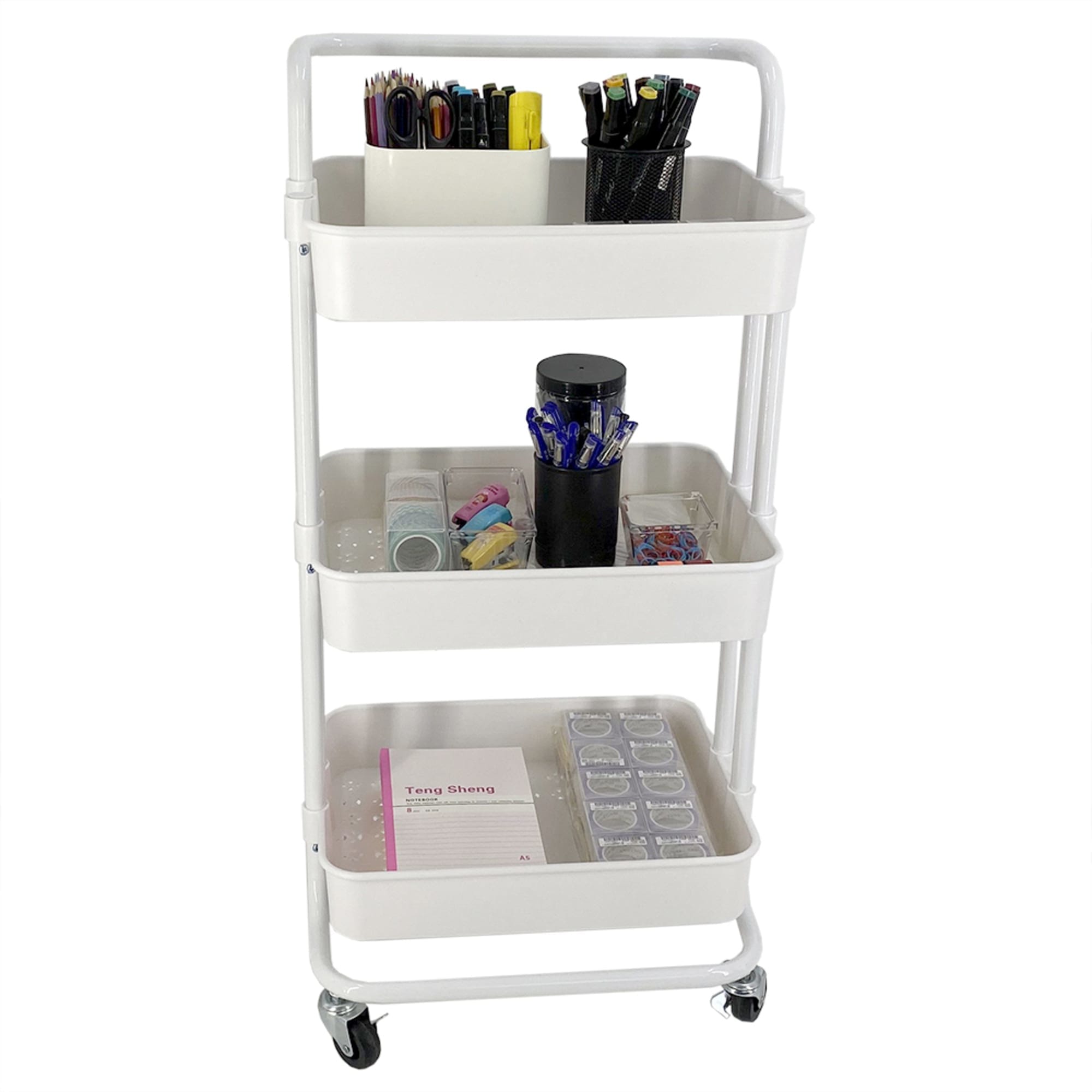 Home Basics 3 Tier Steel Rolling Utility Cart with 2 Locking Wheels, White $25.00 EACH, CASE PACK OF 3