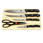 Load image into Gallery viewer, Home Basics Essentials Series 5 Piece Stainless Steel Knife Set with All Natural Wood Cutting Board $5.00 EACH, CASE PACK OF 12

