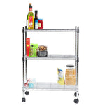 Load image into Gallery viewer, Home Basics 3 Tier Wire Shelf Rack with Wheels, Chrome $50.00 EACH, CASE PACK OF 1
