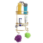 Load image into Gallery viewer, Home Basics 2 Tier Aluminum Suctioned Shower Caddy with Towel Rack and Integrated Hooks, Gold $15 EACH, CASE PACK OF 6
