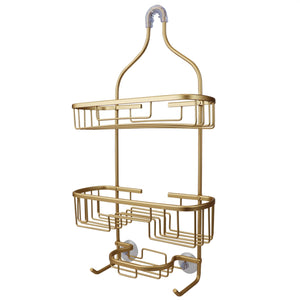 Home Basics 2 Tier Multi-Compartment Aluminum Shower Caddy with Soap Tray and Integrated Hooks, Gold $15 EACH, CASE PACK OF 6