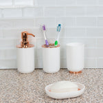 Load image into Gallery viewer, Home Basics 4 Piece Ceramic Bath Accessory Set with Rose Gold Accents, White $15.00 EACH, CASE PACK OF 12
