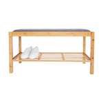Load image into Gallery viewer, Home Basics Bamboo Cushion Top Bench with Bottom Shelf Shoe Rack, Natural $40 EACH, CASE PACK OF 1
