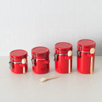 Load image into Gallery viewer, Home Basics 4 Piece Ceramic Canister Set with Wooden Spoons, Red $20.00 EACH, CASE PACK OF 2