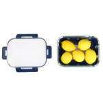 Load image into Gallery viewer, Michael Graves Design Rectangle X-Large 51 Ounce High Borosilicate Glass Food Storage Container with Plastic Lid, Indigo $10 EACH, CASE PACK OF 12