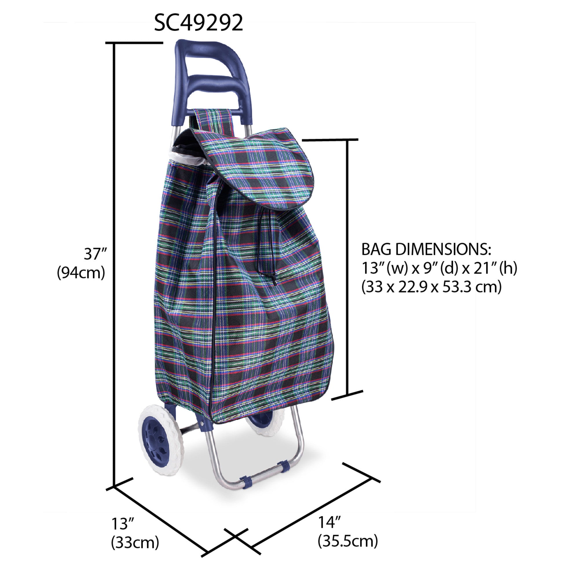 Home Basics Plaid Rolling Shopping Cart - Assorted Colors