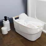 Load image into Gallery viewer, Home Basics Large Plastic Basket with Wooden Handle, White $10.00 EACH, CASE PACK OF 12