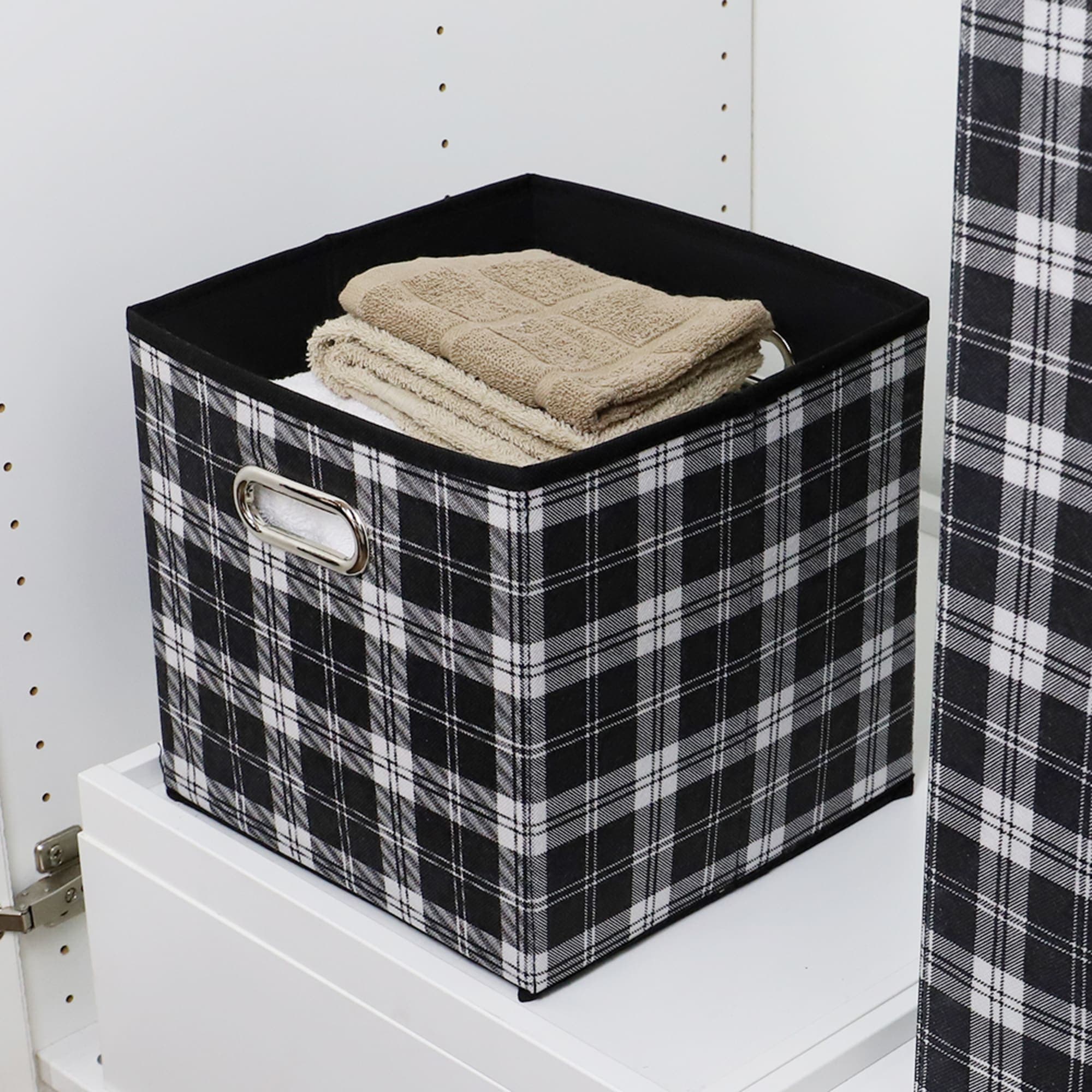 Home Basics Plaid Non-Woven Storage Bin with Grommet Handle, Black $4.00 EACH, CASE PACK OF 12
