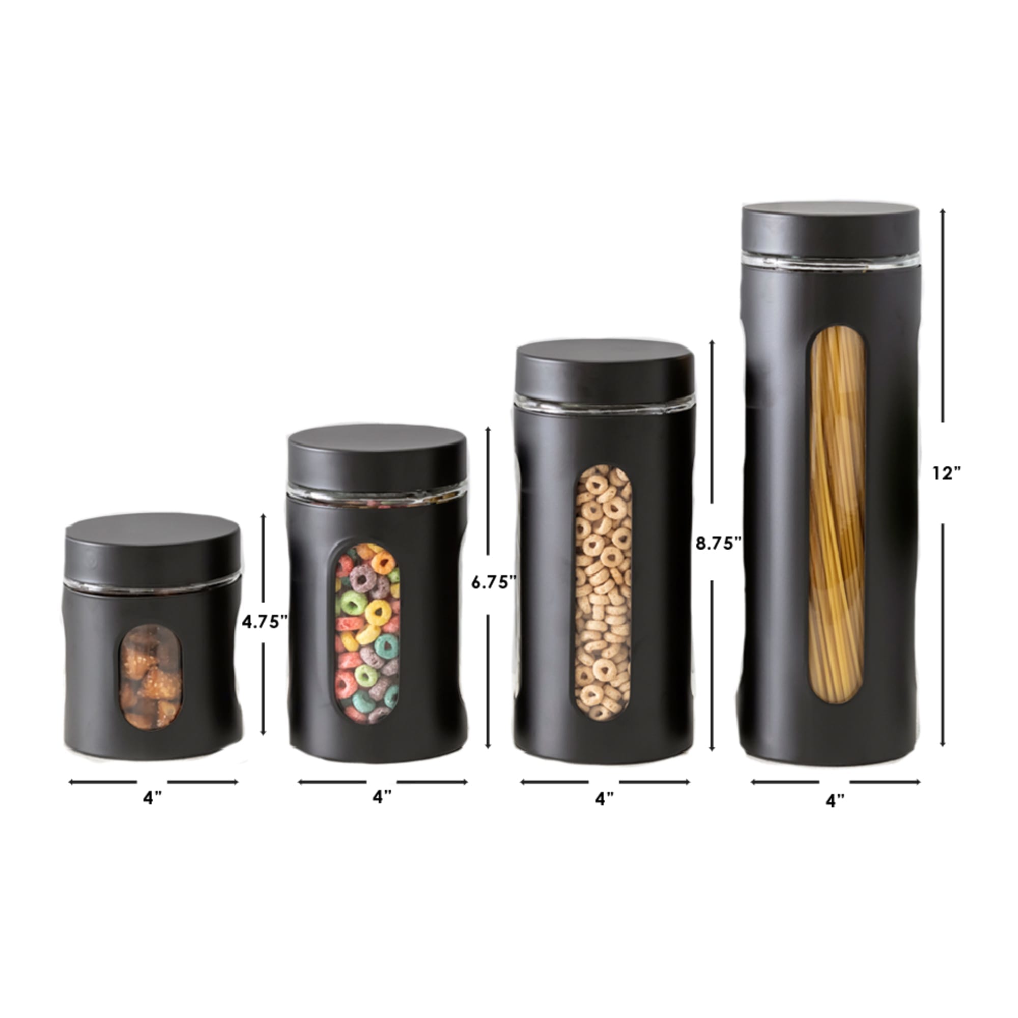 Home Basics 4 Piece Metal Canisters with Multiple Peek-Through Windows, Black $12.00 EACH, CASE PACK OF 4