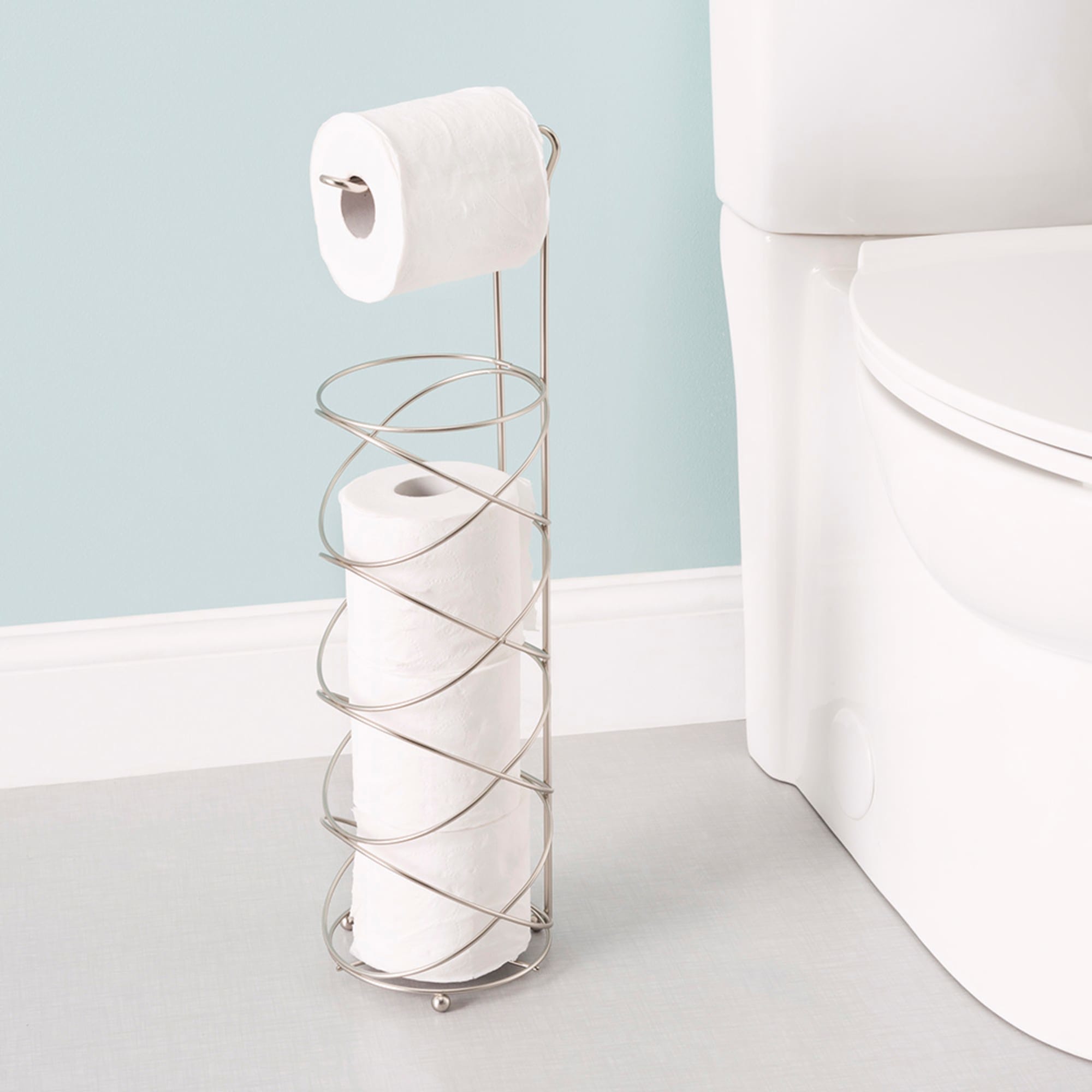 Home Basics Modern Spiral Freestanding Dispensing Toilet Paper Holder, Satin Nickel $12.00 EACH, CASE PACK OF 6