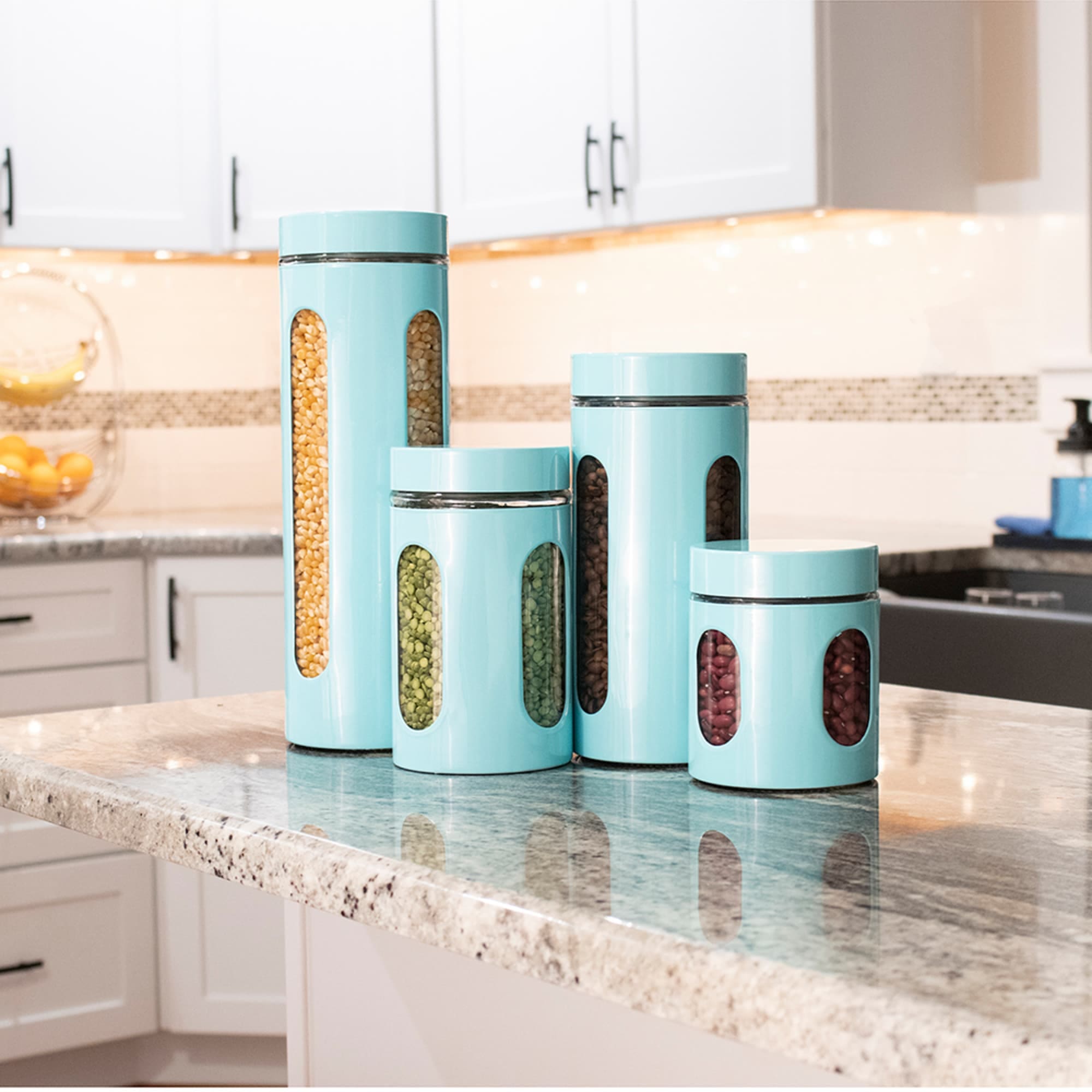 Home Basics 4 Piece Essence Collection Metal Canister Set, Turquoise $12.00 EACH, CASE PACK OF 4
