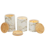 Load image into Gallery viewer, Home Basics 3 Piece Marble Print Ceramic Canister Set With Bamboo Tops, White $20.00 EACH, CASE PACK OF 3
