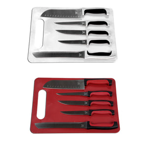 Home Basics 5 Piece Knife Set with Cutting Board - Assorted Colors