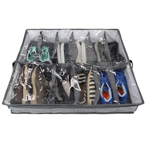 Home Basics 12 Pair Herringbone Pattern Non-woven Under the Bed Shoe Organizer, Grey $5.00 EACH, CASE PACK OF 12