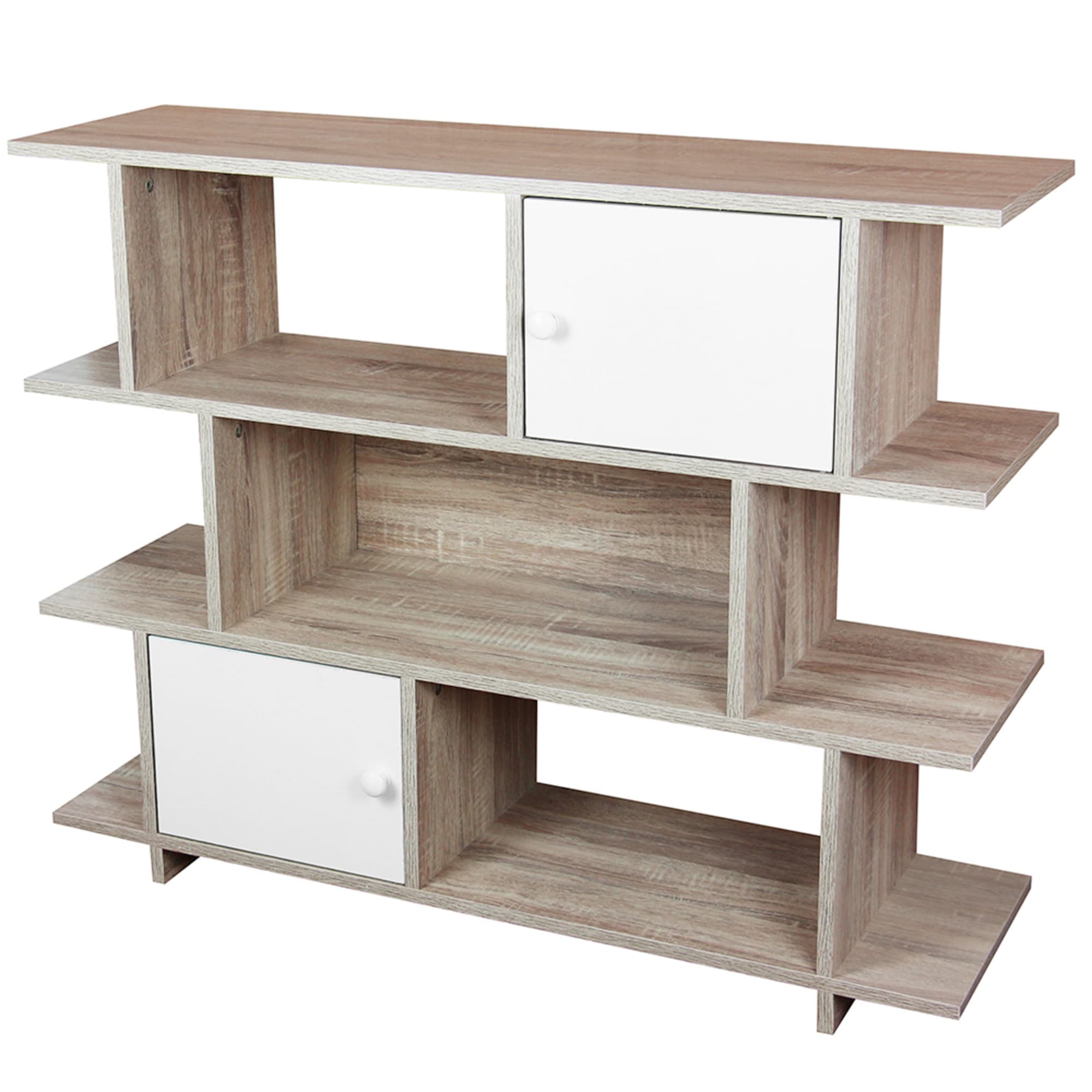 Home Basics 3 Tier Wood Display Book Shelf Organizer Unit with 2 Cabinet Doors, Oak $60 EACH, CASE PACK OF 1