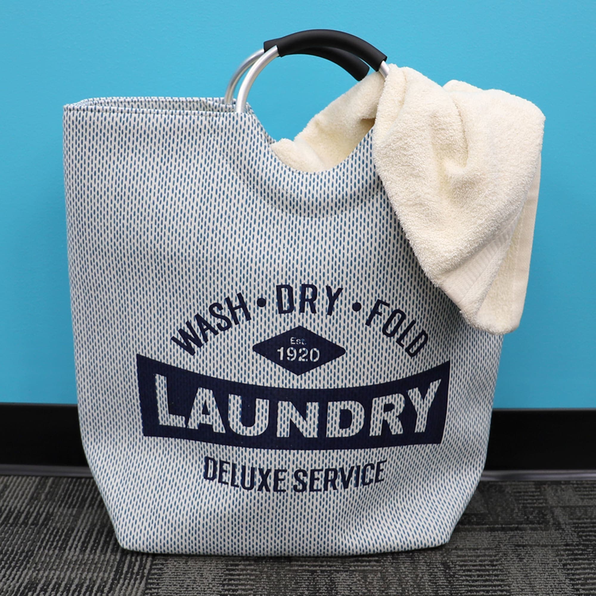 Home Basics Deluxe Service Wash Dry Fold Canvas Laundry Tote with Soft Grip Padded Aluminum Handles, Blue $12 EACH, CASE PACK OF 6