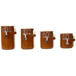 Load image into Gallery viewer, Home Basics 4 Piece Ceramic Canisters with Easy Open Air-Tight Clamp Top Lid and Wooden Spoons, Brown $20.00 EACH, CASE PACK OF 2
