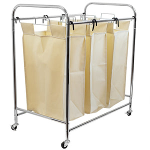 Home Basics Triple Rolling Canvas Laundry Sorter, Natural $40.00 EACH, CASE PACK OF 4