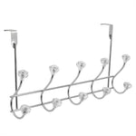 Load image into Gallery viewer, Home Basics 5 Hook Over the Door Hanging Rack with Crystal Knobs, Chrome $8.00 EACH, CASE PACK OF 12
