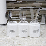 Load image into Gallery viewer, Home Basics 3 Compartment Glazed Ceramic Utensil Crock, White $6 EACH, CASE PACK OF 12

