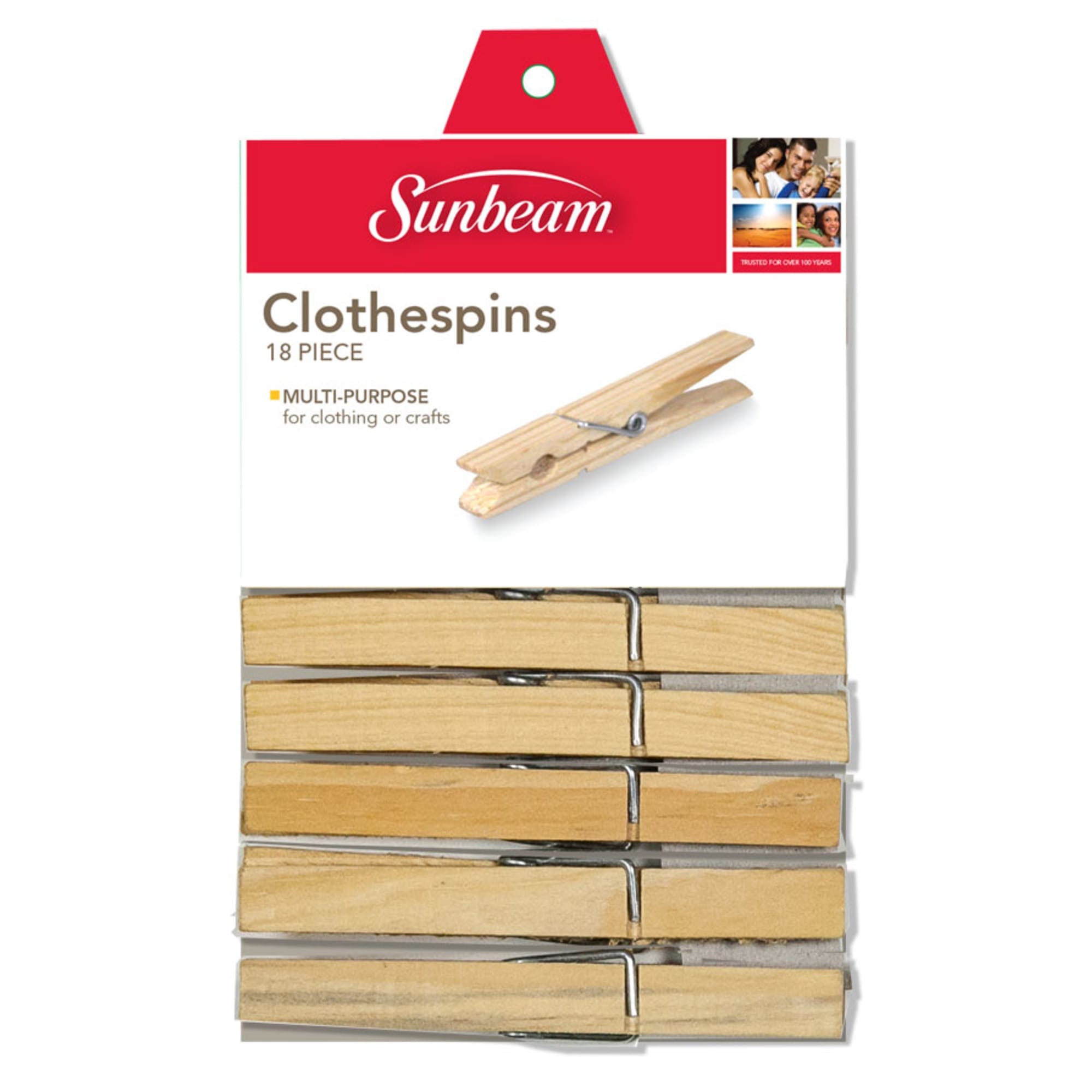Sunbeam 18 Piece Wooden Clothespin $1.00 EACH, CASE PACK OF 36