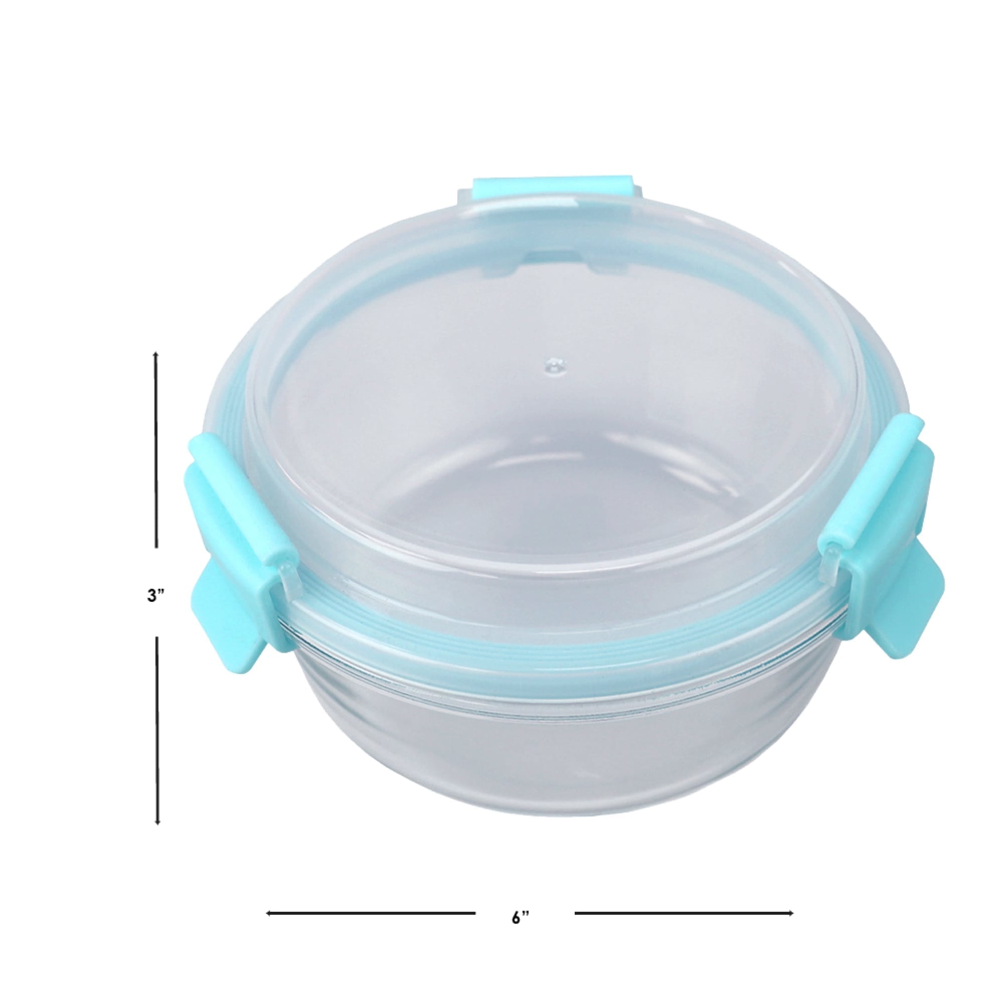 Home Basics 21 oz.  Round Leak and Spill Proof  Borosilicate Glass  Food Storage Dishwasher Safe Meal Prep Storage Container with Air-tight Plastic Lid, Turquoise $4 EACH, CASE PACK OF 12