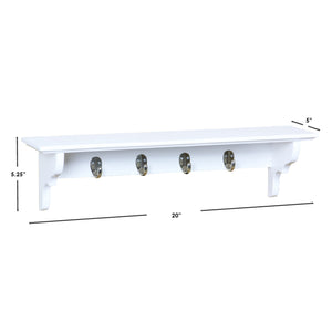 Home Basics Wood Floating Shelf with Key Hooks, White $10 EACH, CASE PACK OF 6