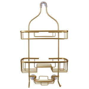 Home Basics 2 Tier Multi-Compartment Aluminum Shower Caddy with Soap Tray and Integrated Hooks, Gold $15 EACH, CASE PACK OF 6