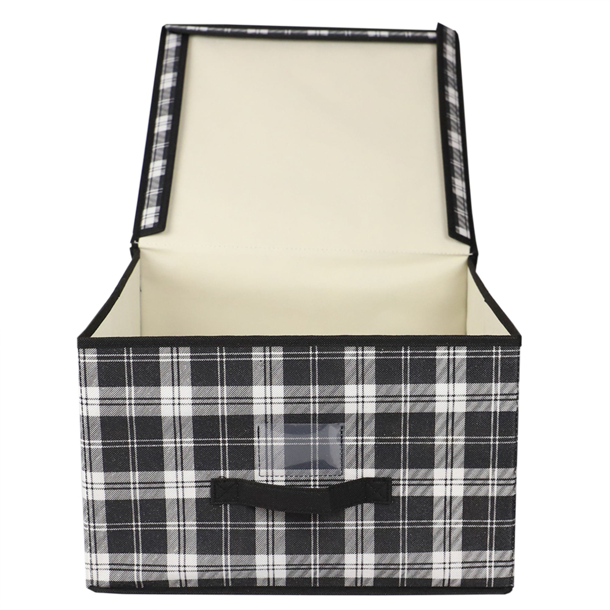 Home Basics Plaid Non-Woven Jumbo Storage Box with Label Window, Black $6.00 EACH, CASE PACK OF 12