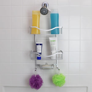 Home Basics Wave 2 Tier Aluminum Suction Shower Caddy with Integrated Hooks and Soap Tray, Grey $15 EACH, CASE PACK OF 6