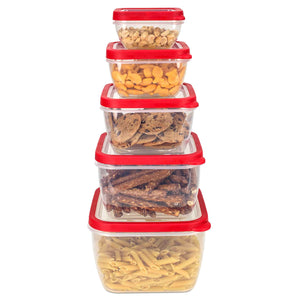 Home Basics 10 Piece Spill-Proof Square Plastic Food Storage Container with Ventilated, Snap-On Lids, Red $5.00 EACH, CASE PACK OF 12