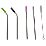 Load image into Gallery viewer, Home Basics Soft Silicone Tip Stainless Steel Straw Set, Multi-color, (Pack of 5) $2 EACH, CASE PACK OF 24