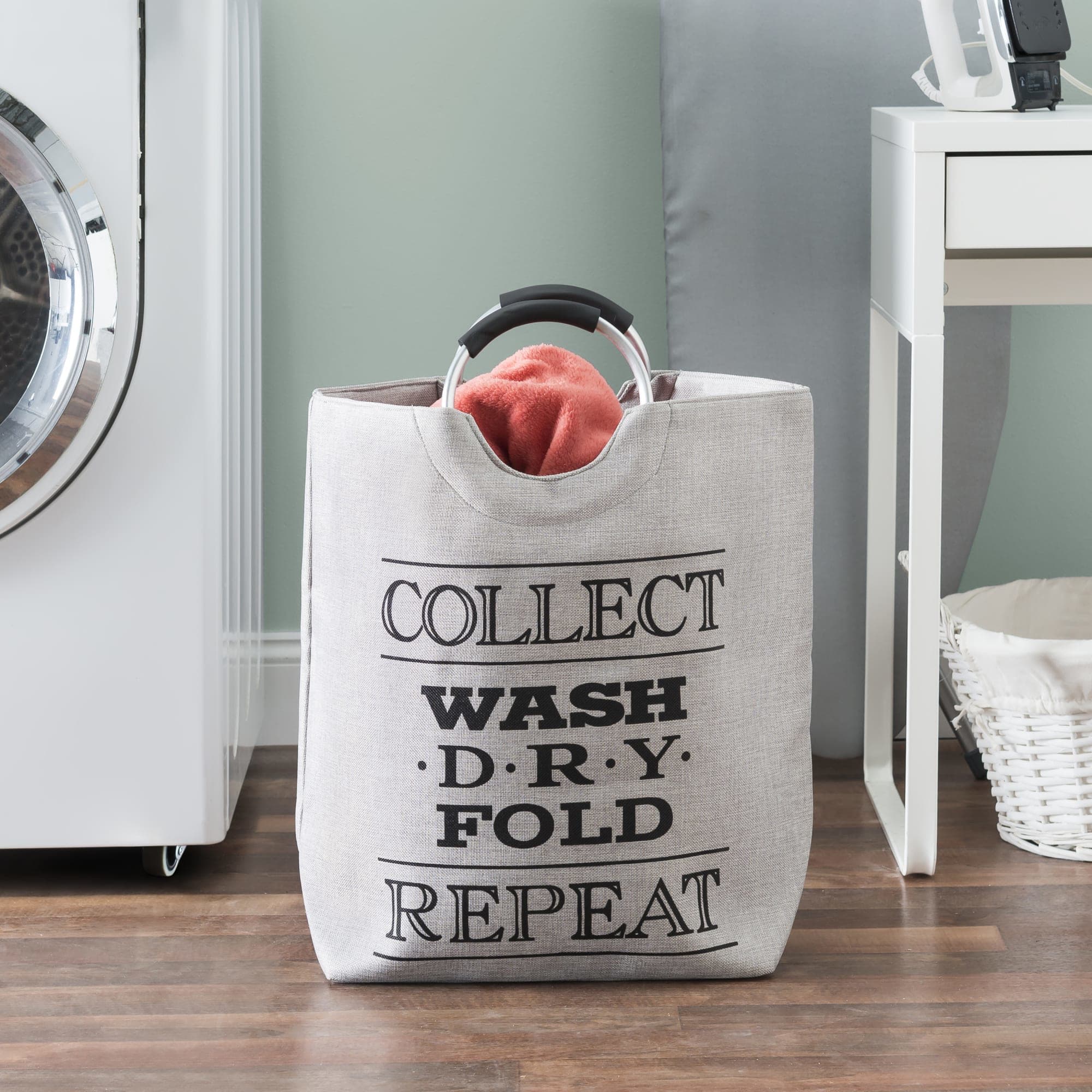 Home Basics Collect Laundry Canvas Hamper Tote with Soft Grip Handles, Grey $12.00 EACH, CASE PACK OF 6