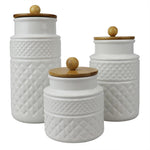 Load image into Gallery viewer, Home Basics 3 Piece Embossed Ceramic Canister with Bamboo Tops, White $20 EACH, CASE PACK OF 2
