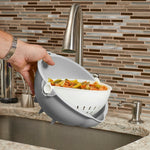 Load image into Gallery viewer, 2-in-1 Swiveling Bowl and Colander - White/Grey Soak and Strain Dual Function with Stabilizing Feet and Pour Spout, Fruit Bowl and Veggie Wash, Pasta Strainer $3.00 EACH, CASE PACK OF 12
