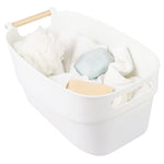 Load image into Gallery viewer, Home Basics Large Plastic Basket with Wooden Handle, White $10.00 EACH, CASE PACK OF 12