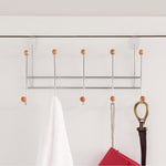 Load image into Gallery viewer, Home Basics 5 Wooden Dual Hook Over the Door Steel Organizing Rack $5.00 EACH, CASE PACK OF 24