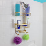 Load image into Gallery viewer, Home Basics 2 Tier Multi-Compartment Aluminum Shower Caddy with Soap Tray and Integrated Hooks, Gold $15 EACH, CASE PACK OF 6
