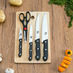 Load image into Gallery viewer, Home Basics Essentials Series 5 Piece Stainless Steel Knife Set with All Natural Wood Cutting Board $5.00 EACH, CASE PACK OF 12
