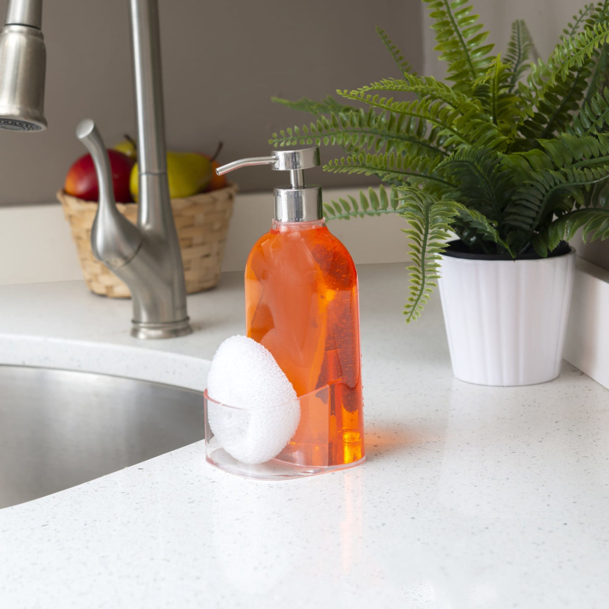 Home Basics Soap Dispenser with Sponge Holder, Clear KITCHEN