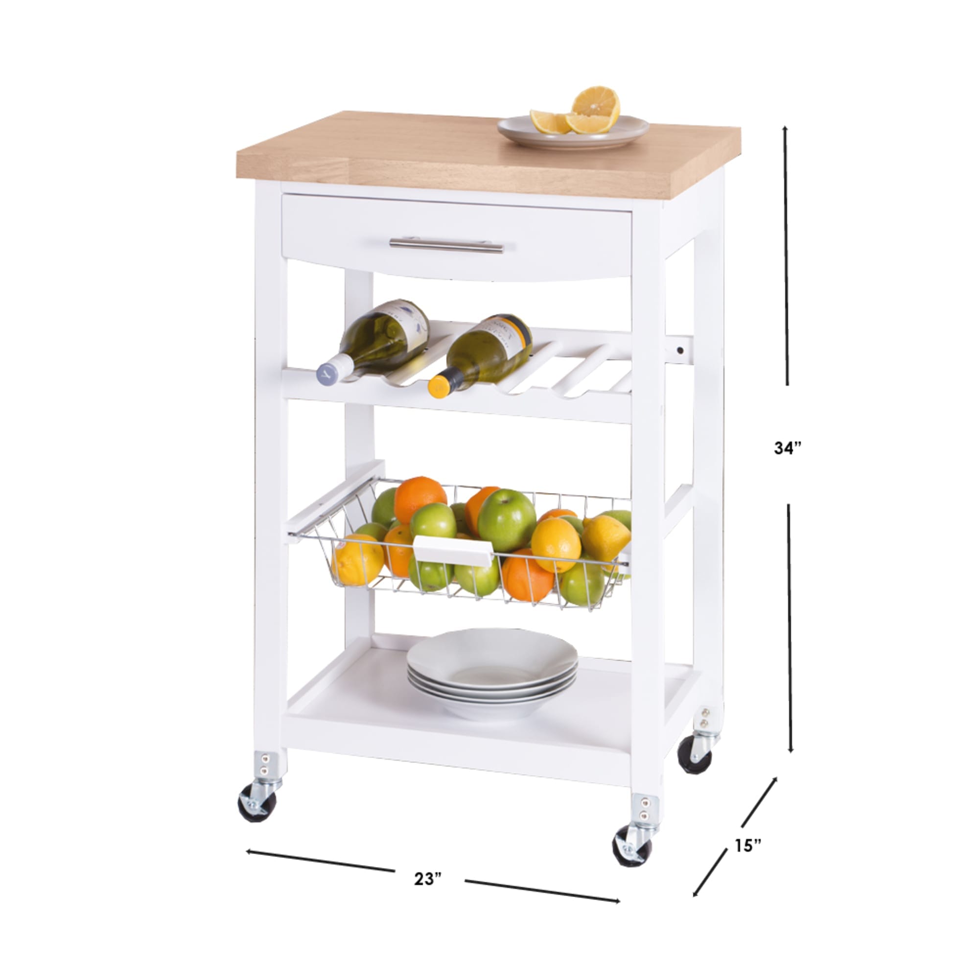 Home Basics 4 Tier Kitchen Trolley with Wood Top, White $100 EACH, CASE PACK OF 1