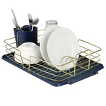 Load image into Gallery viewer, Michael Graves Design Deluxe Dish Rack with Gold Finish Wire and Removable Dual Compartment Utensil Holder, Navy Blue/Gold $14 EACH, CASE PACK OF 6