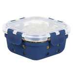 Load image into Gallery viewer, Michael Graves Design Square 13 Ounce High Borosilicate Glass Food Storage Container with Plastic Lid, Indigo $5.00 EACH, CASE PACK OF 12
