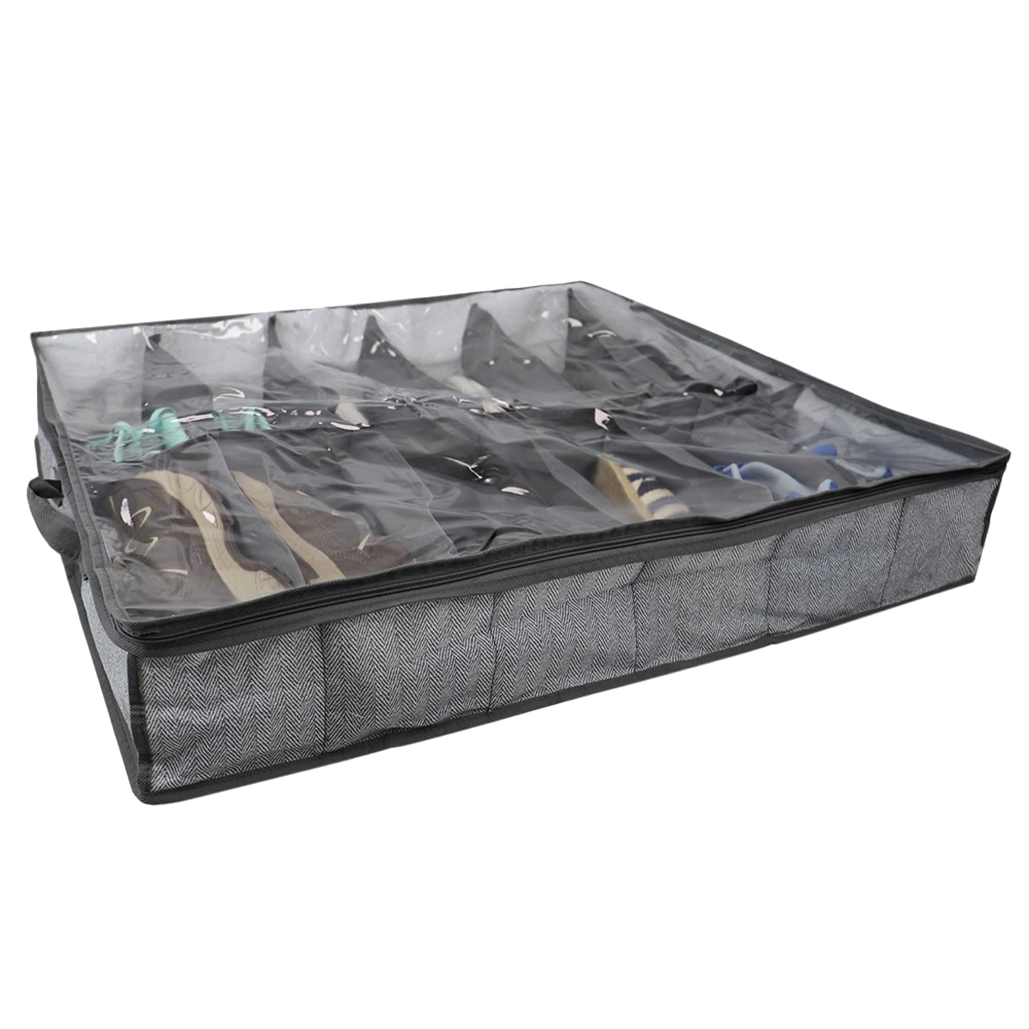 Home Basics 12 Pair Herringbone Pattern Non-woven Under the Bed Shoe Organizer, Grey $5.00 EACH, CASE PACK OF 12